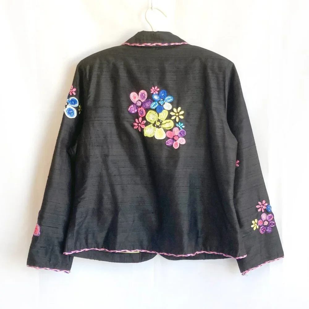 Anage Silk Jacket with Floral Embellishments - Picture 2 of 9